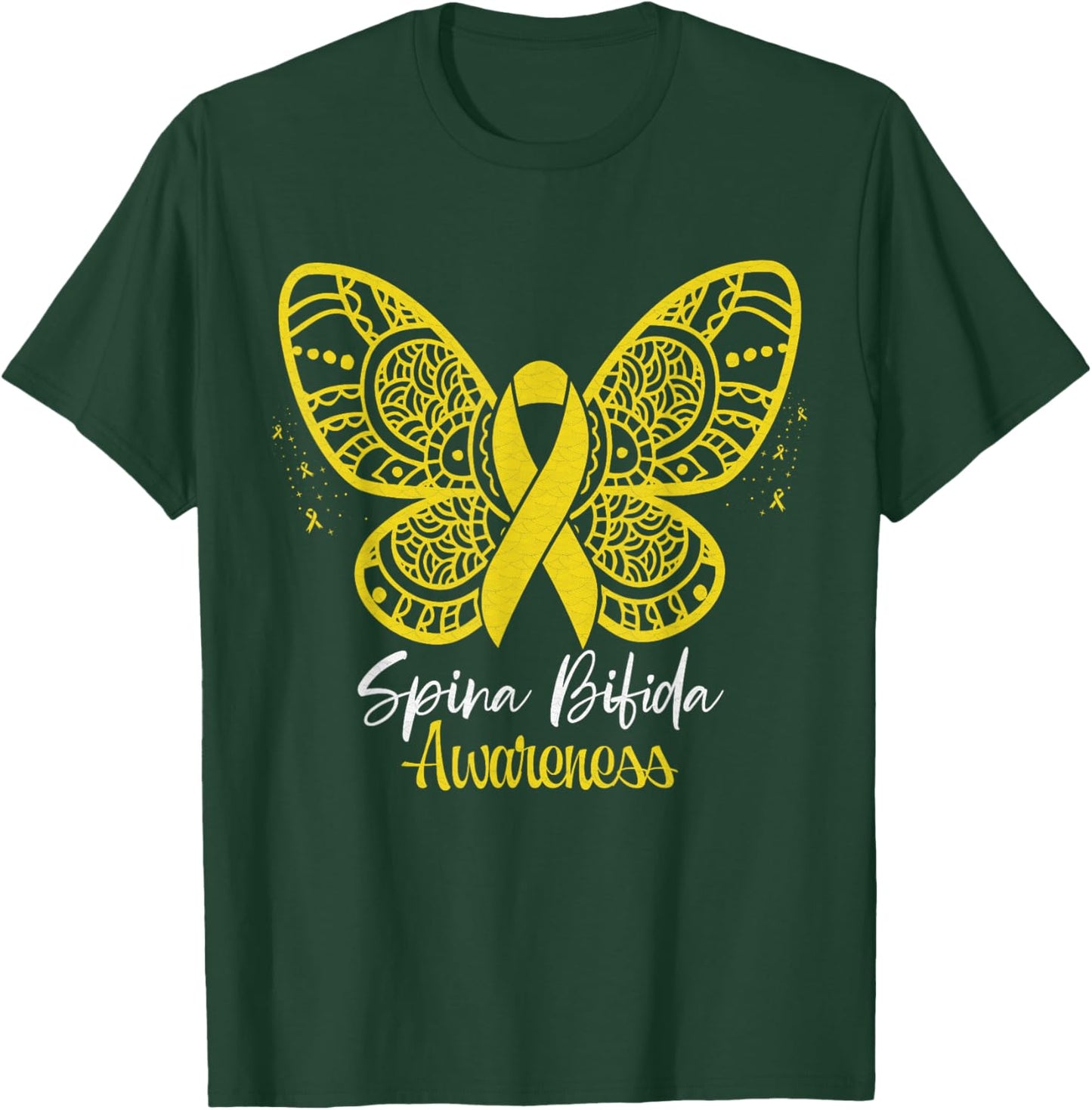 Spina Bifida Butterfly Yellow Ribbon Spina Bifida Awareness T-Shirt - T-Shirt | Forest