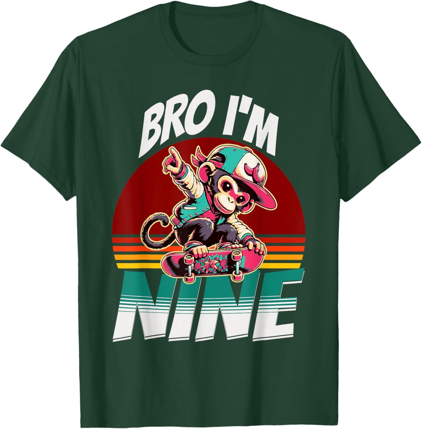 Bro I'm Nine 9th Birthday Monkey Lovers Skateboard Bday T-Shirt - T-Shirt | Forest