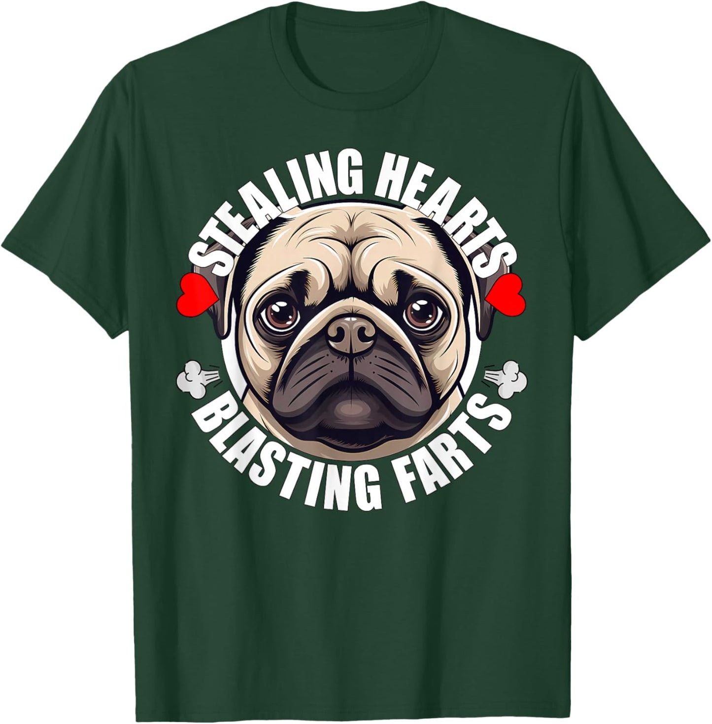 Funny Pug Stealing Hearts Blasting Farts Puppy Dog Lover T-Shirt - T-Shirt | Forest