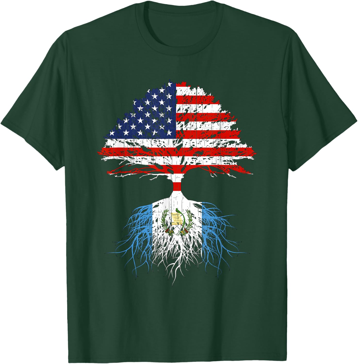 Guatemala Roots Guatemalan American Flag US Naturalization T-Shirt - T-Shirt | Forest