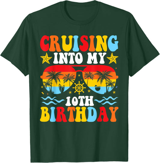 Cruising Into My 10th Birthday Family Cruise 10 Birthday T-Shirt - T-Shirt | Forest