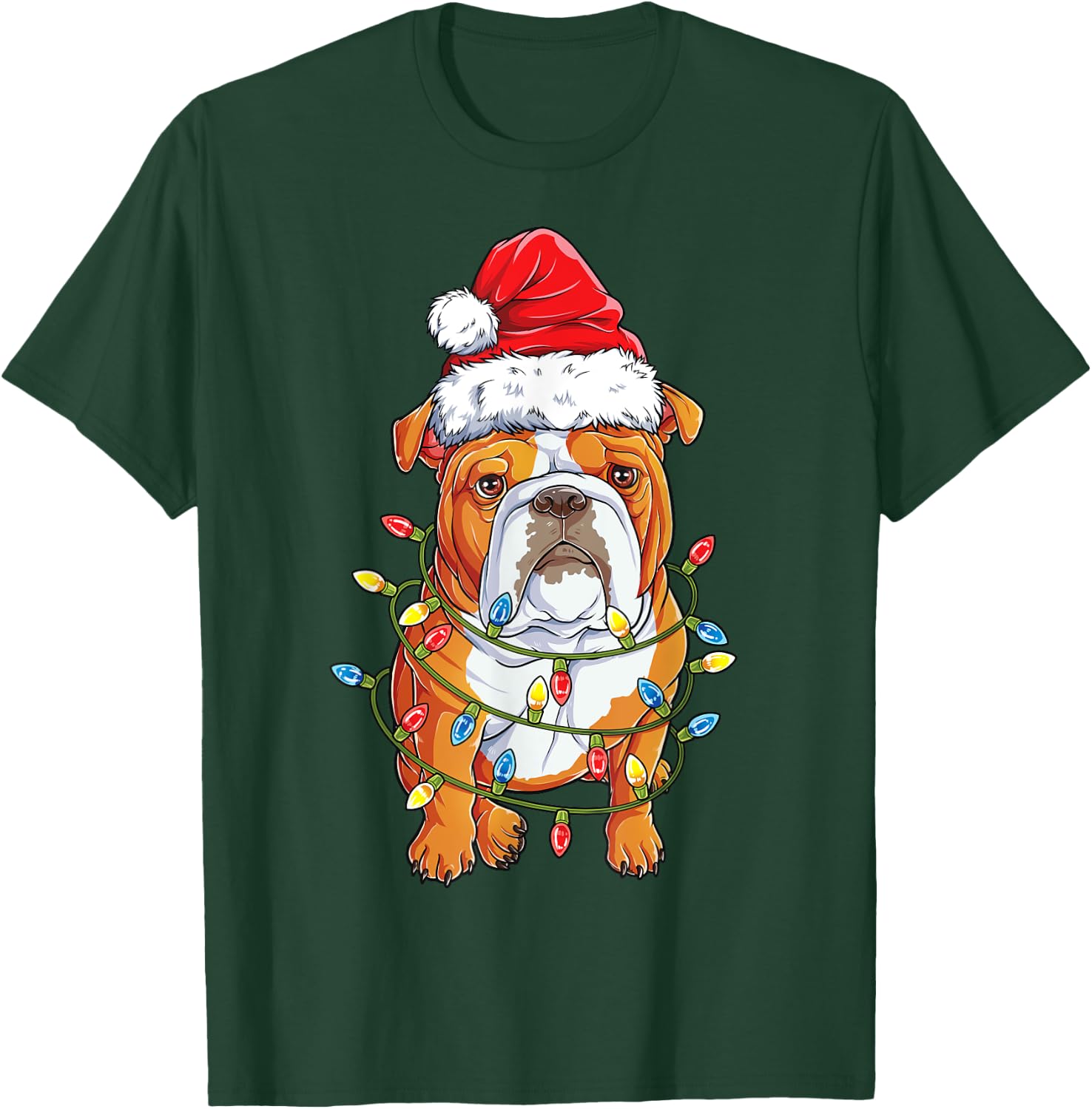 English Bulldog Santa Christmas Tree Lights Xmas Boys Dog T-Shirt - T-Shirt | Forest