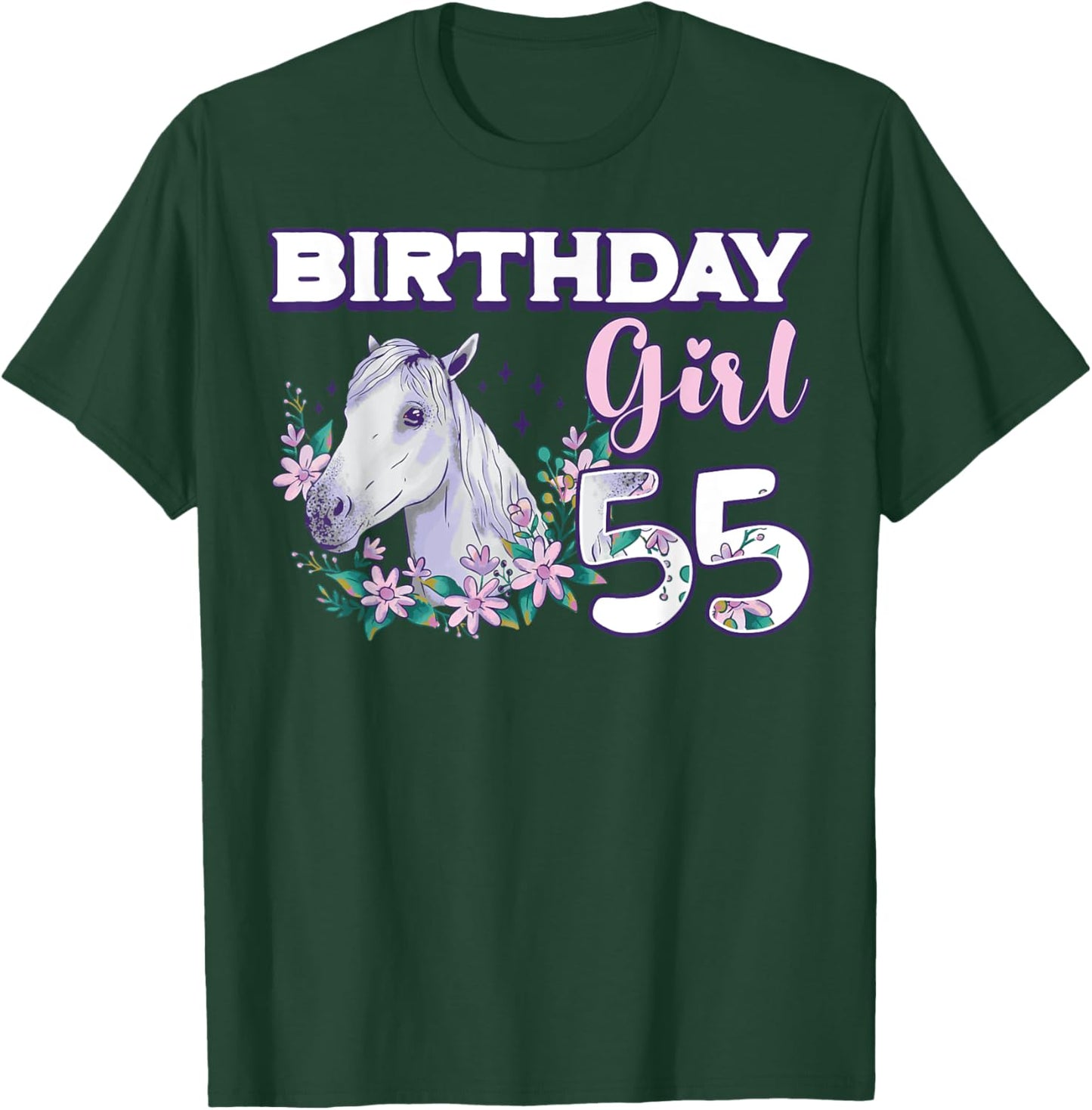Birthday Girl 55 Horse Theme Birthday Party Celebration 55th T-Shirt - T-Shirt | Forest