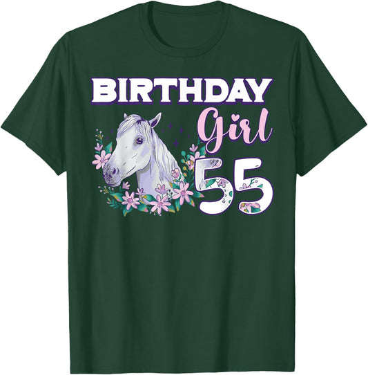 Birthday Girl 55 Horse Theme Birthday Party Celebration 55th T-Shirt - T-Shirt | Forest