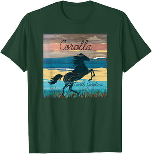 Corolla NC Outer Banks Wild Horses Nautical Coastal Beach T-Shirt - T-Shirt | Forest