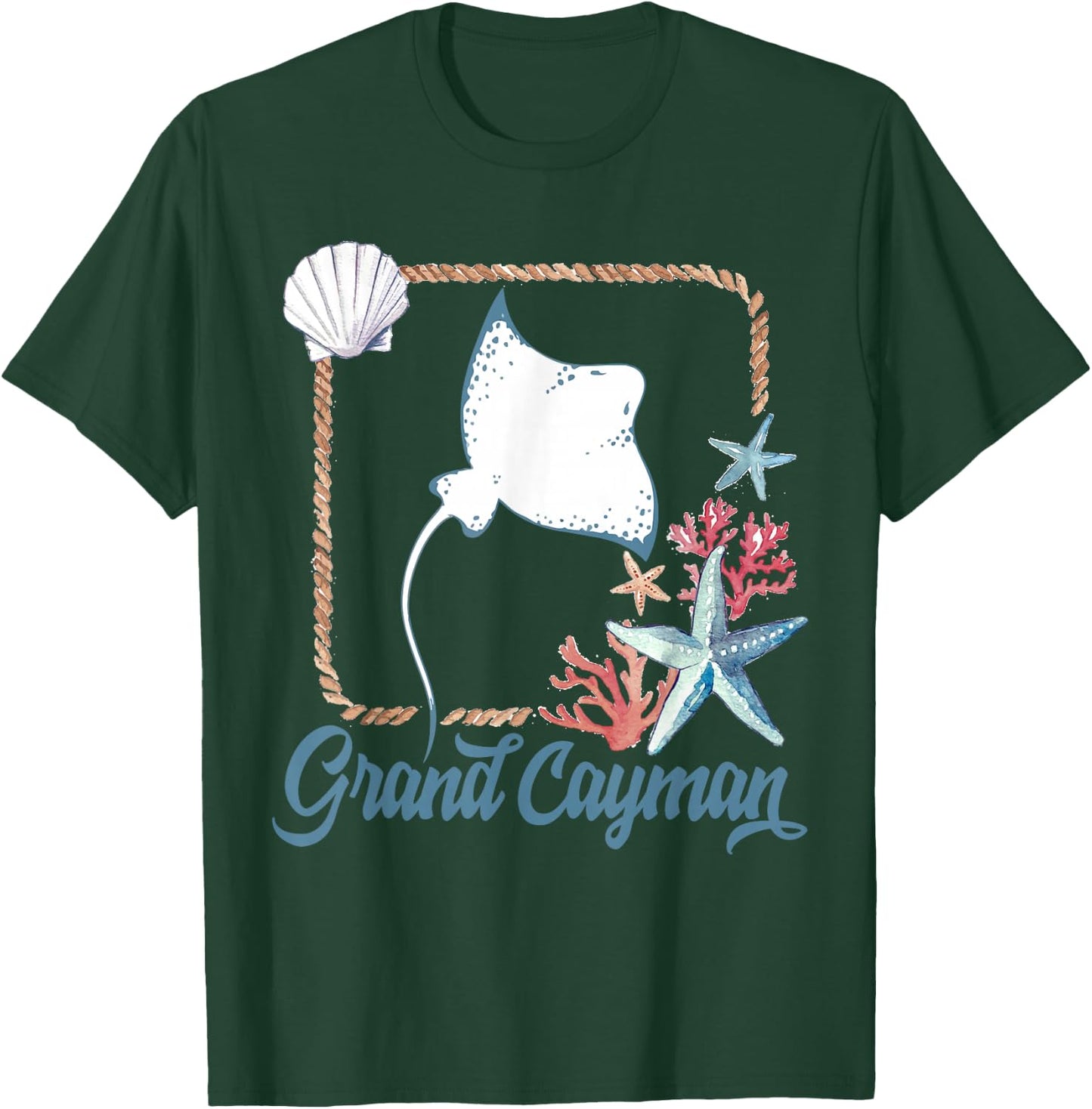 Grand Cayman Islands Turtle Tuna Stingray Blue Souvenir Gift T-Shirt - T-Shirt | Forest