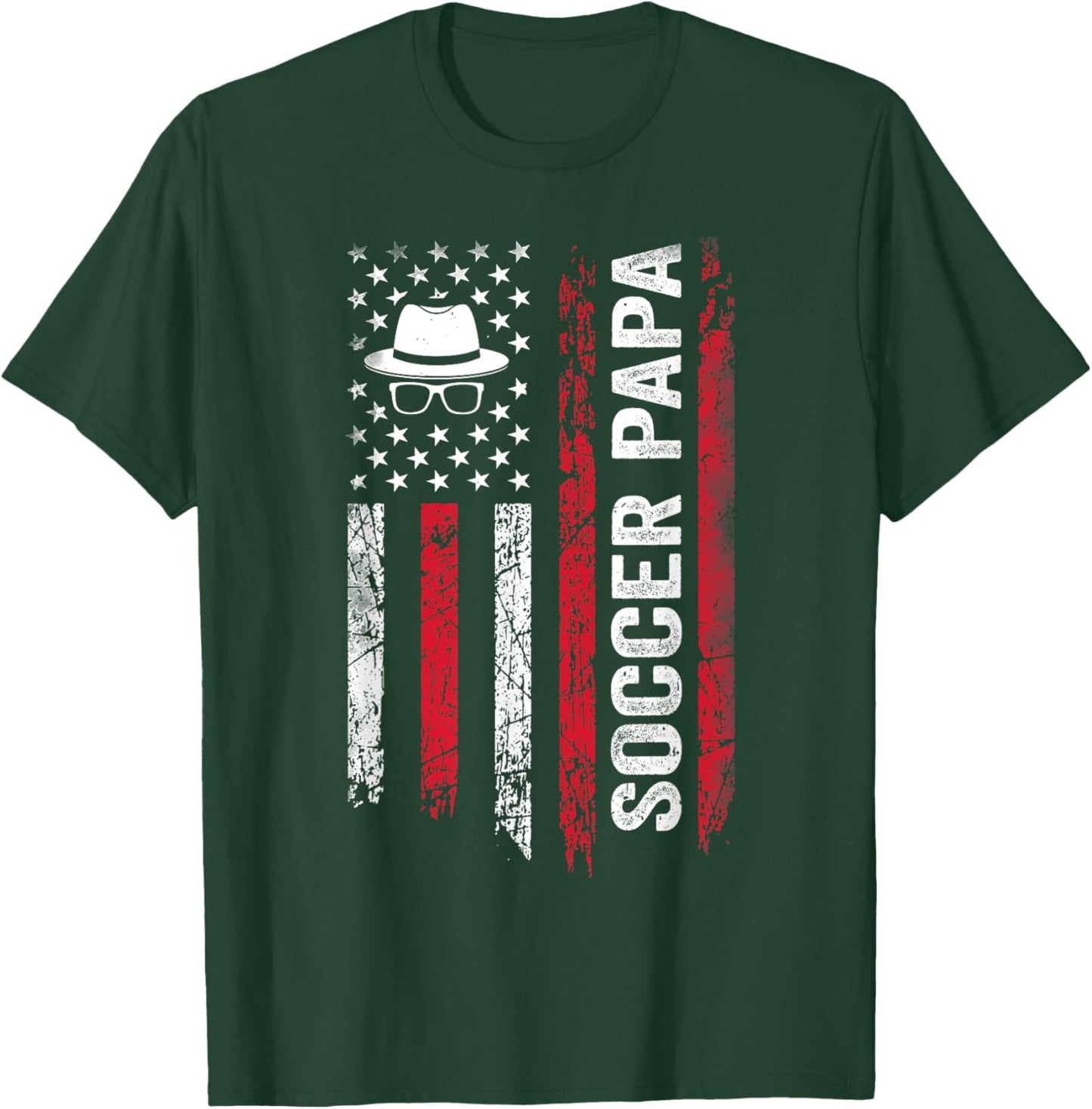 Soccer Papa - American Flag Football Player Fathers Day Dad T-Shirt - T-Shirt | Forest
