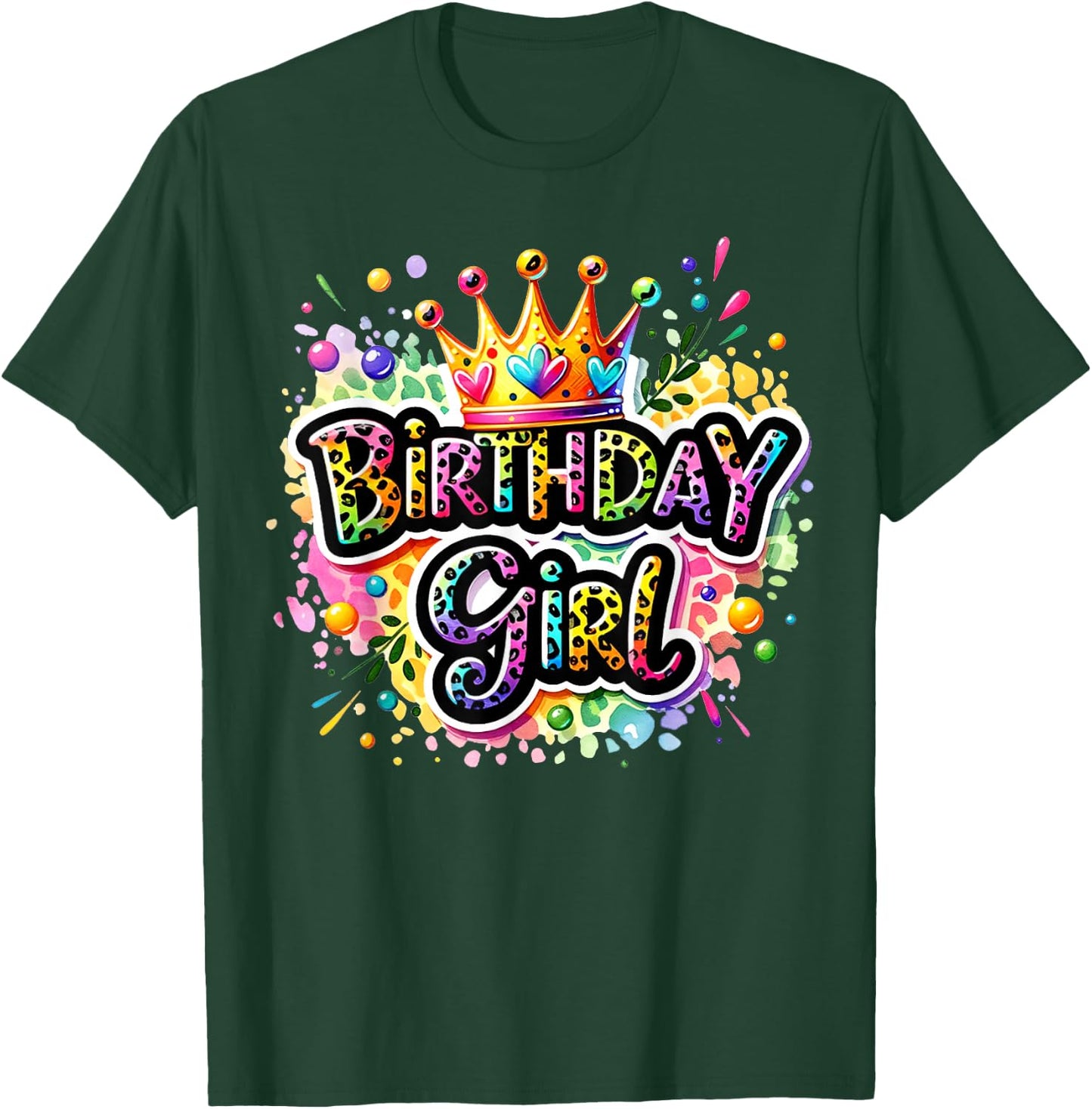 Birthday Girl Leopard Colorful Queen Crown Bday Party Family T-Shirt - T-Shirt | Forest