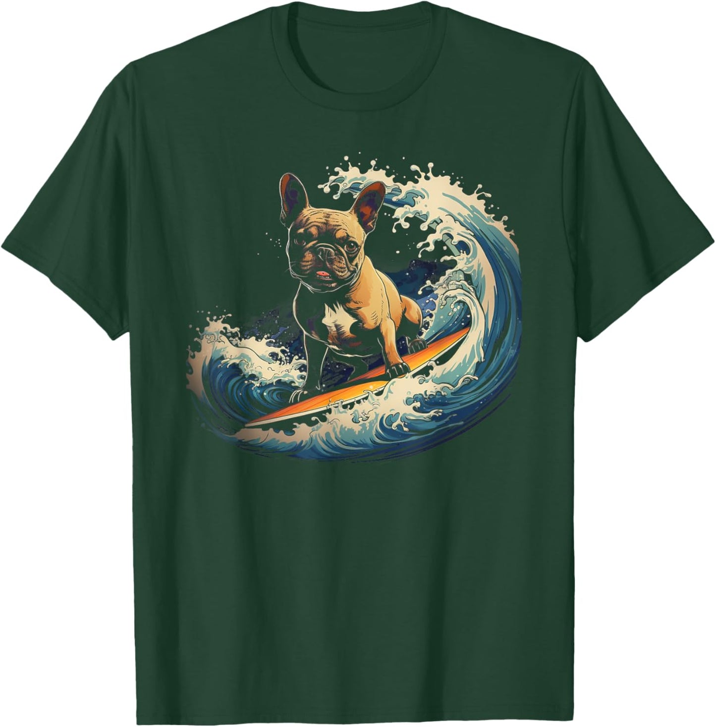 French Bulldog Surfing Funny Women Kids T-Shirt - T-Shirt | Forest