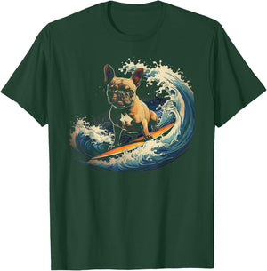 French Bulldog Surfing Funny Women Kids T-Shirt - T-Shirt | Forest