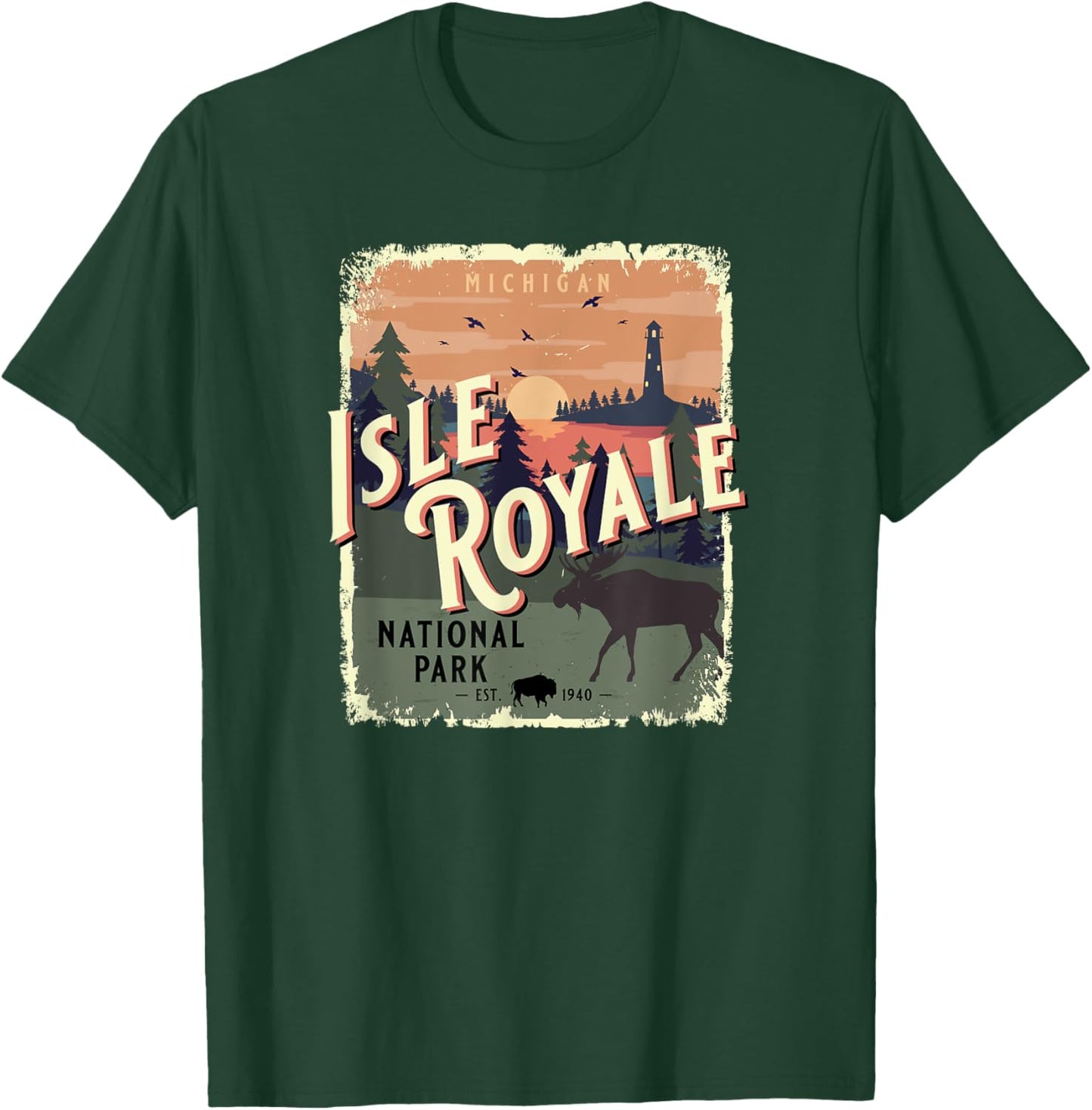 Isle Royale National Park Michigan Vintage Travel Souvenir T-Shirt - T-Shirt | Forest