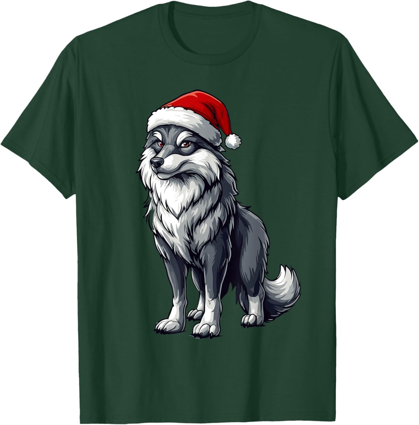 Wolf Santa Hat Boys Girls Kids Wolf Lovers Christmas Pajama T-Shirt - T-Shirt | Forest