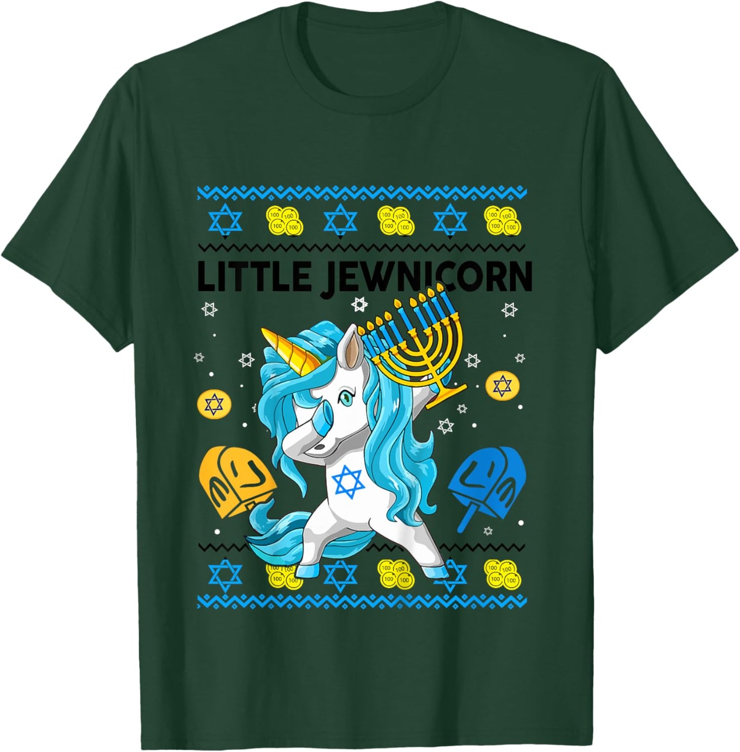 Ugly Hanukkah Sweater Jewnicorn Unicorn Funny Toddler Girl T-Shirt - T-Shirt | Forest