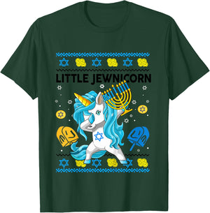 Ugly Hanukkah Sweater Jewnicorn Unicorn Funny Toddler Girl T-Shirt - T-Shirt | Forest