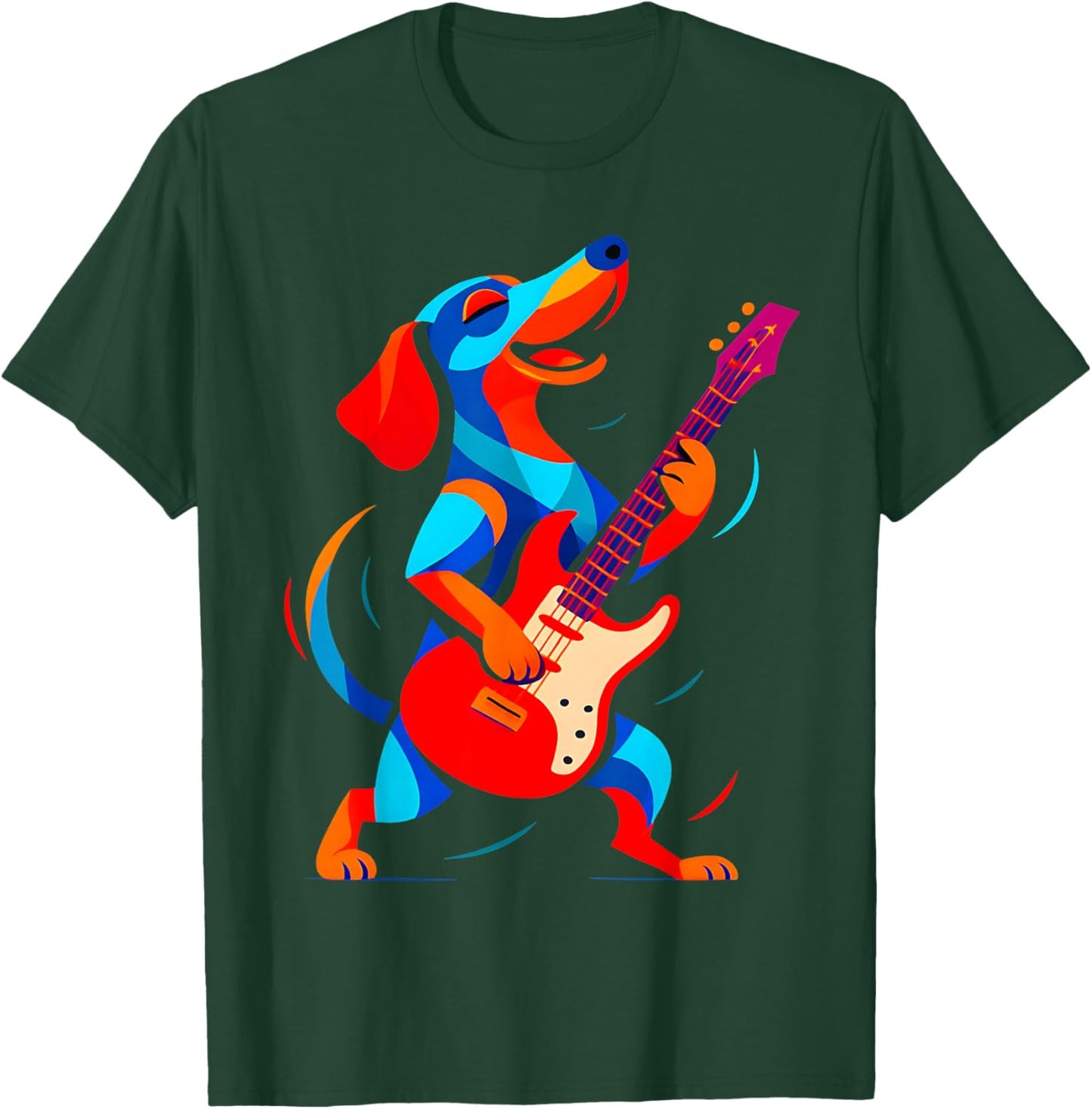 Funny Dachshund Dog Playing Electric Guitar Music Musician T-Shirt - T-Shirt | Forest