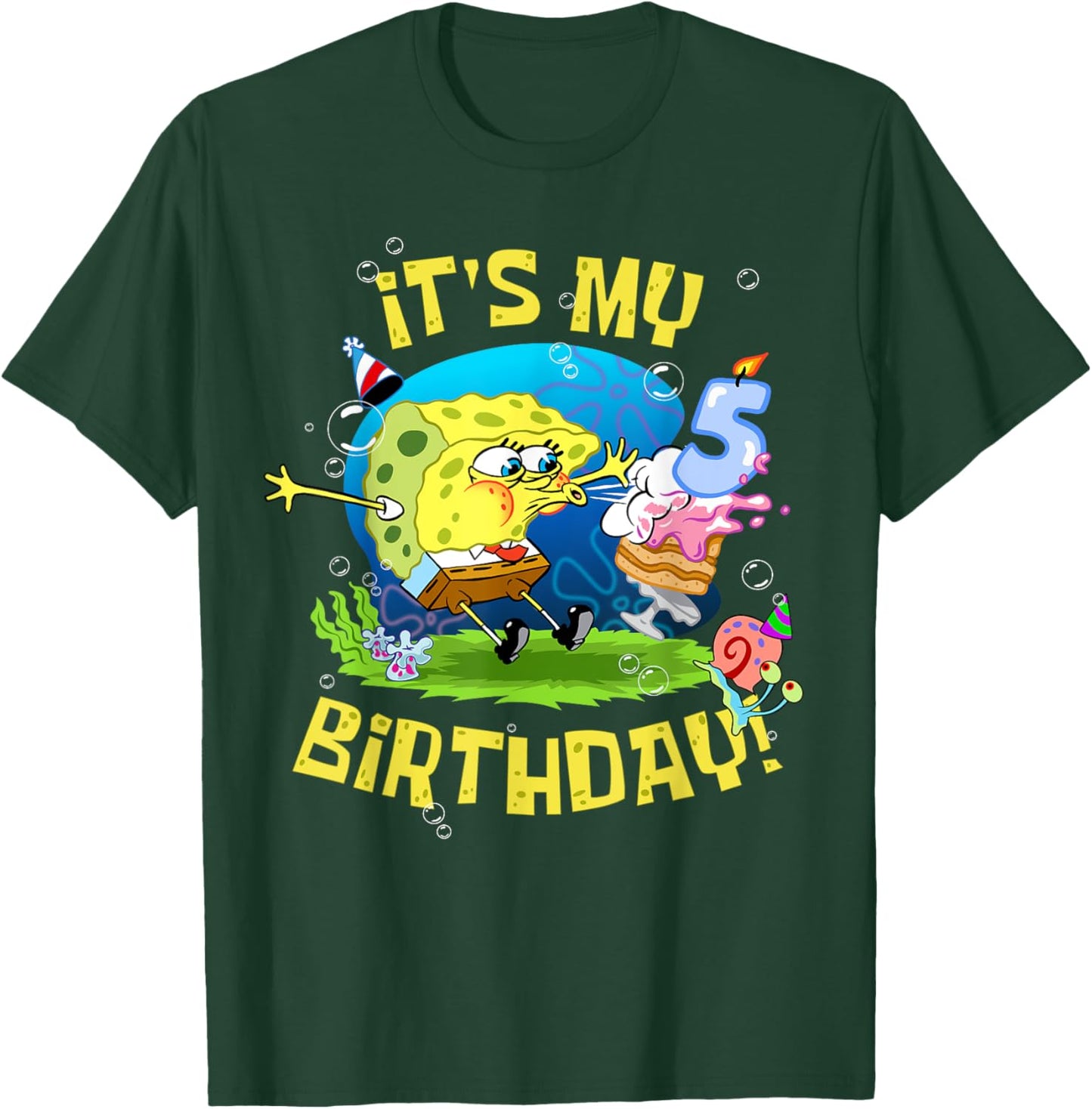 Mademark x SpongeBob SquarePants - Spongebob It's My 5th Birthday Cake B-Day Kids Spongebob T-Shirt - T-Shirt | Forest