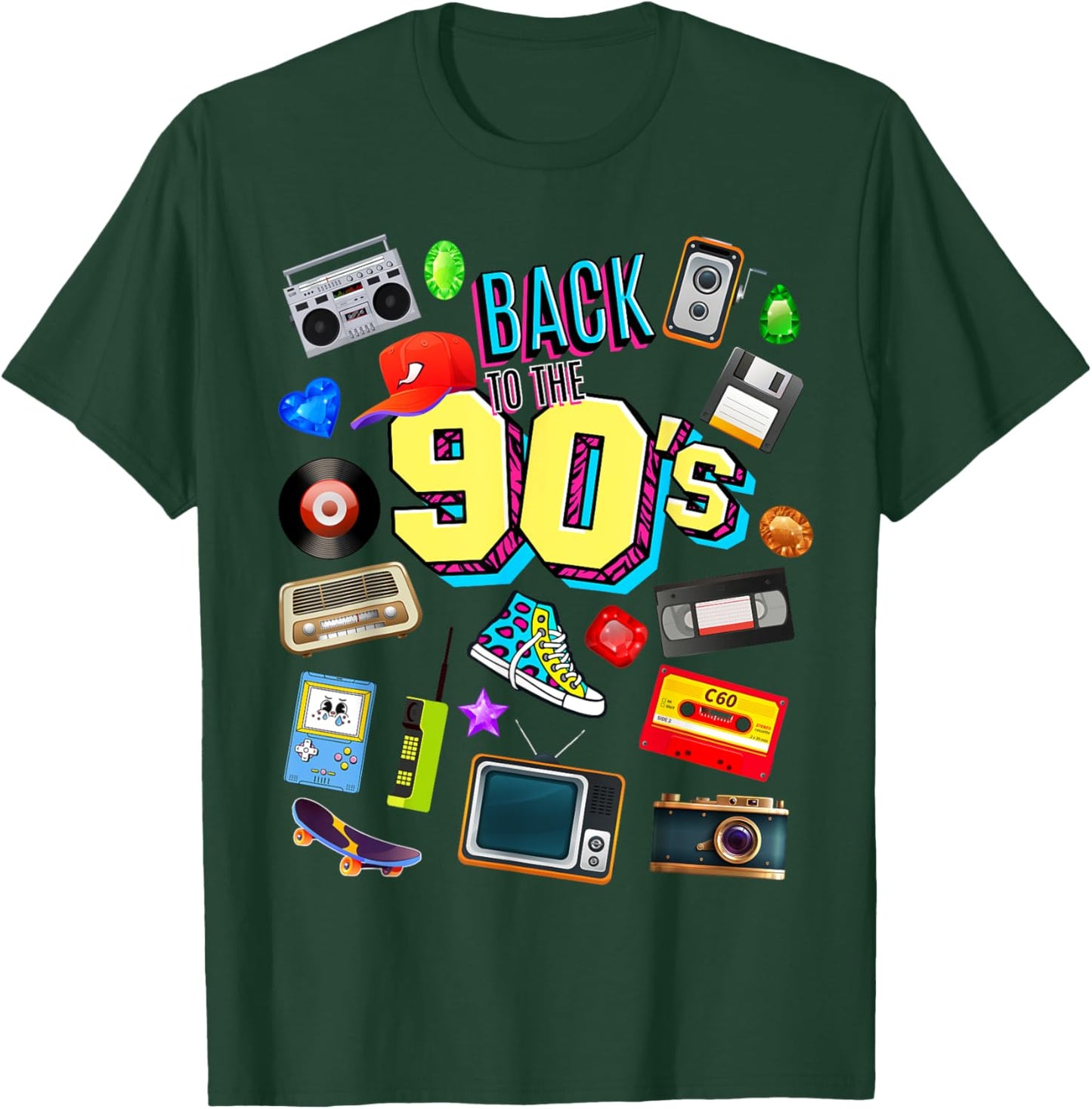 Men's Women's Kids Vintage Retro Back To 90's Graphic Design T-Shirt - T-Shirt | Forest