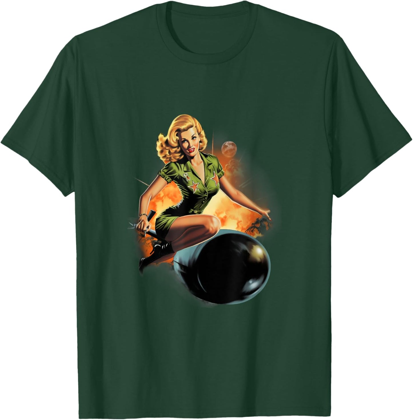 Pinup Girl Military Bomber Girl Riding Bomb T-Shirt - T-Shirt | Forest