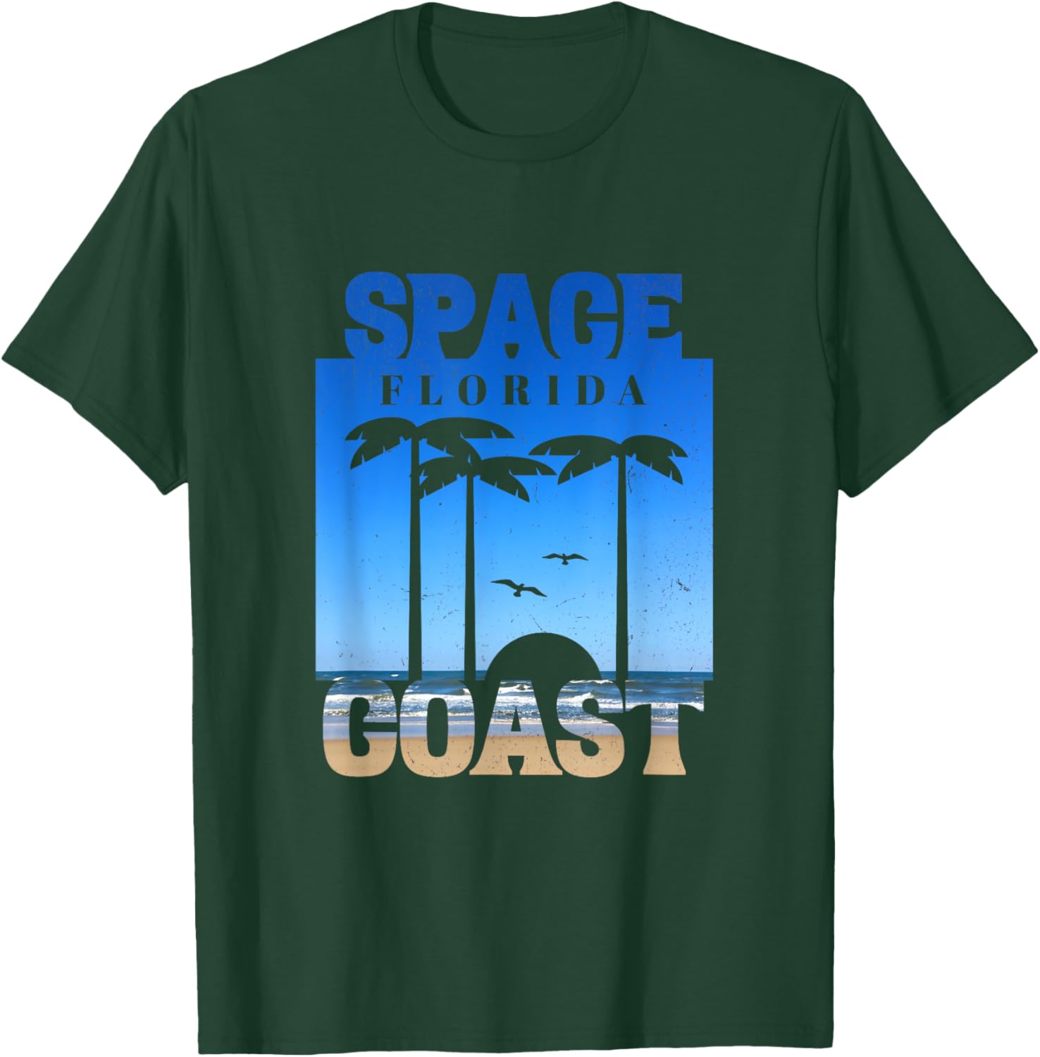Space Coast Beach Florida, Cool Retro 80s Simple Graphic T-Shirt - T-Shirt | Forest