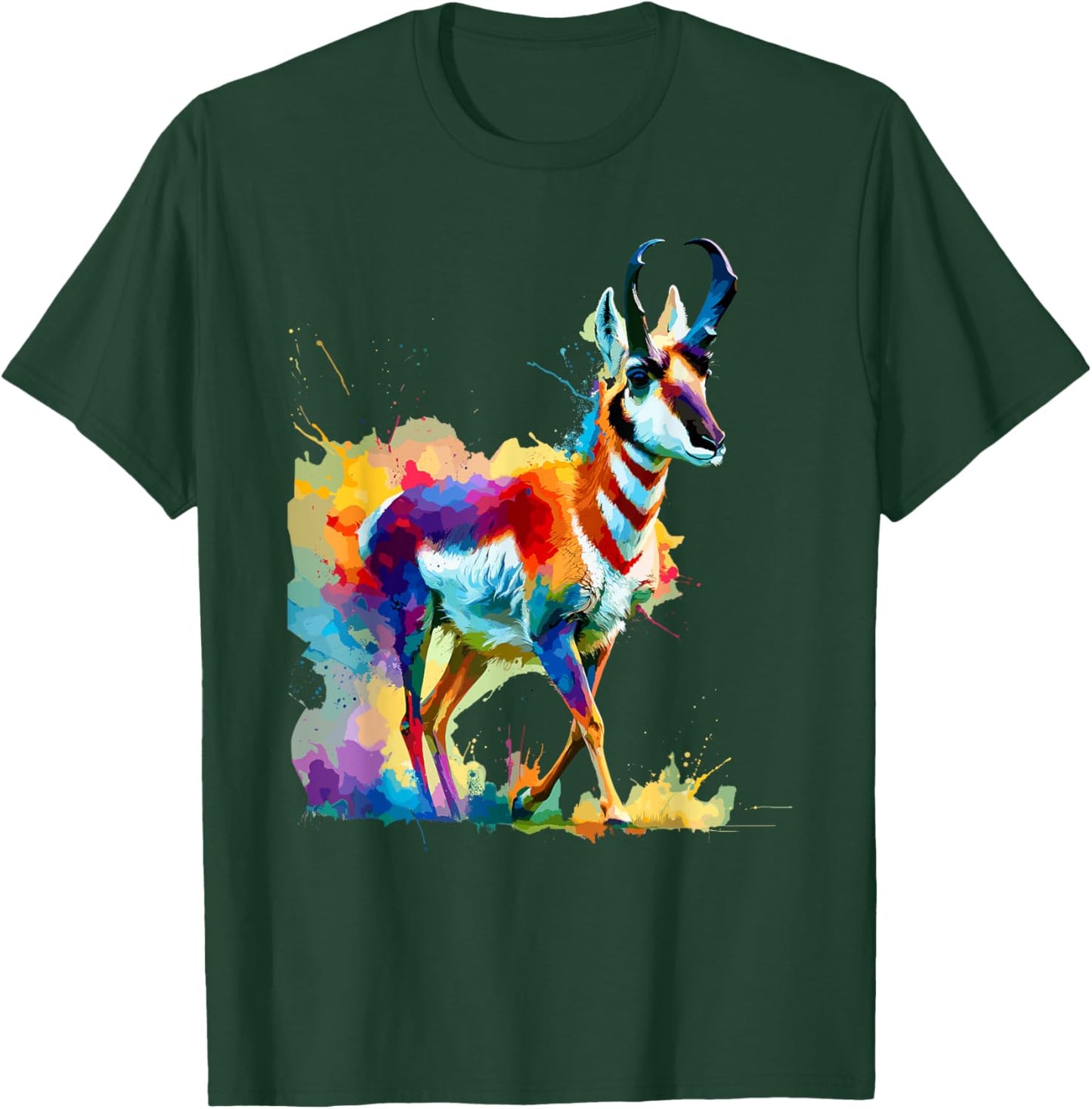 Colorful Splash Art Pronghorn American Antelope Pronghorns T-Shirt - T-Shirt | Forest
