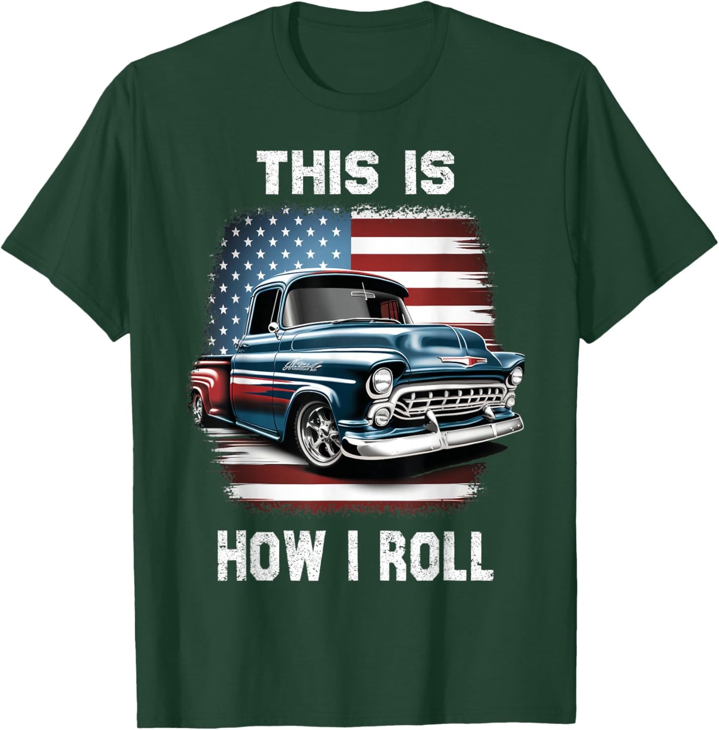 Classic Old Pickup Truck American Flag 4th of July Patriotic T-Shirt - T-Shirt | Forest