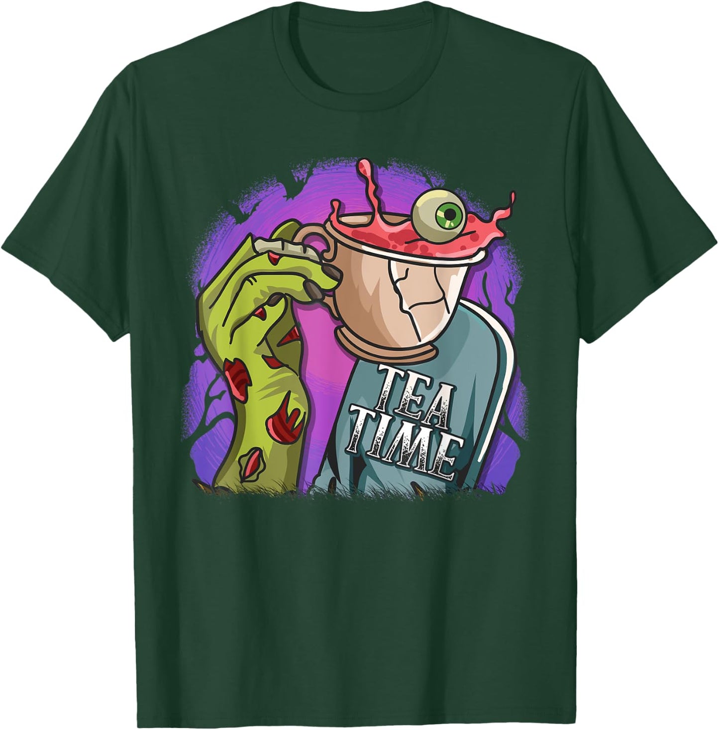 Funny Zombie Hand Tea Time Spooky Halloween Costume T-Shirt - T-Shirt | Forest