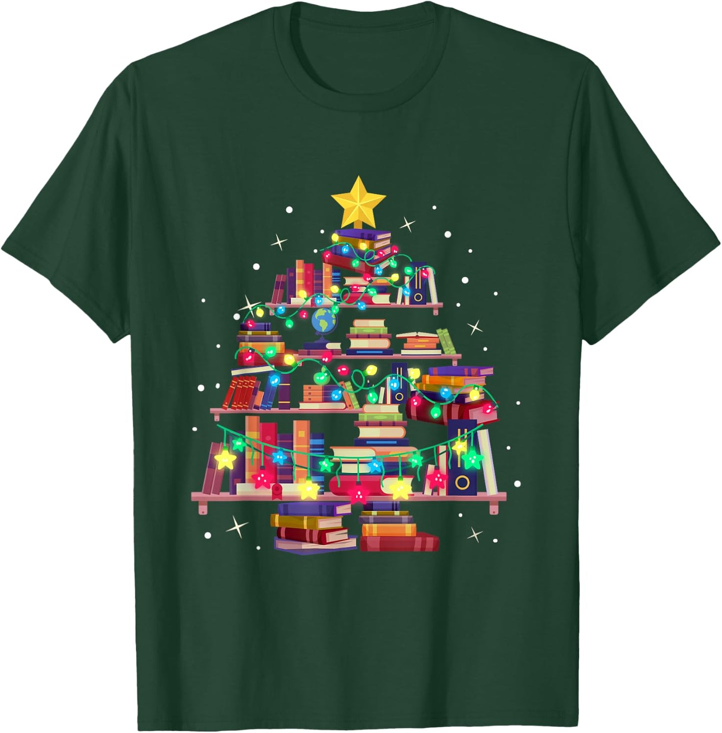Christmas Library Tree Love reading books nerd Teacher T-Shirt - T-Shirt | Forest
