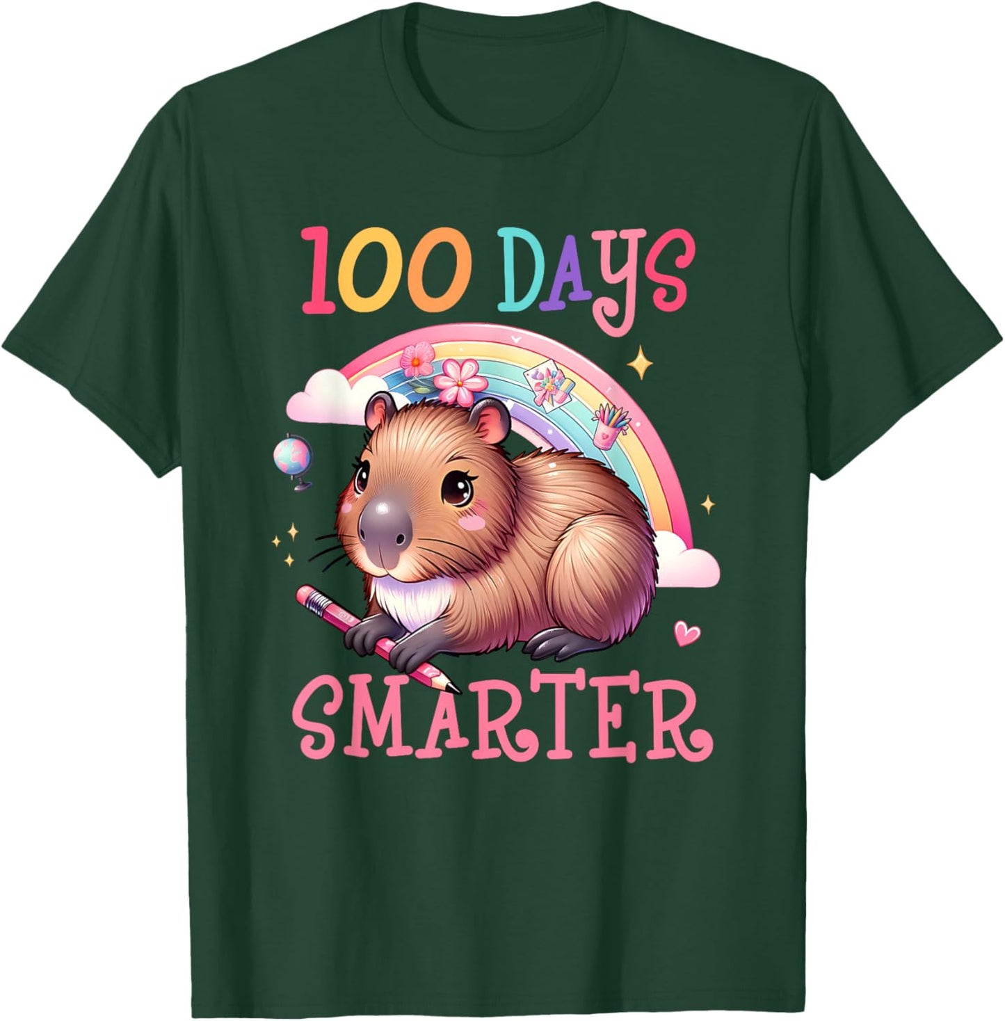 100 Days Smarter Capybara Kids Teacher 100th Day of School T-Shirt - T-Shirt | Forest