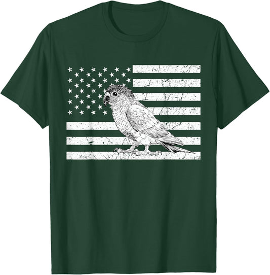 Green Cheek Conure 4th of July US American Flag Patriotic T-Shirt - T-Shirt | Forest
