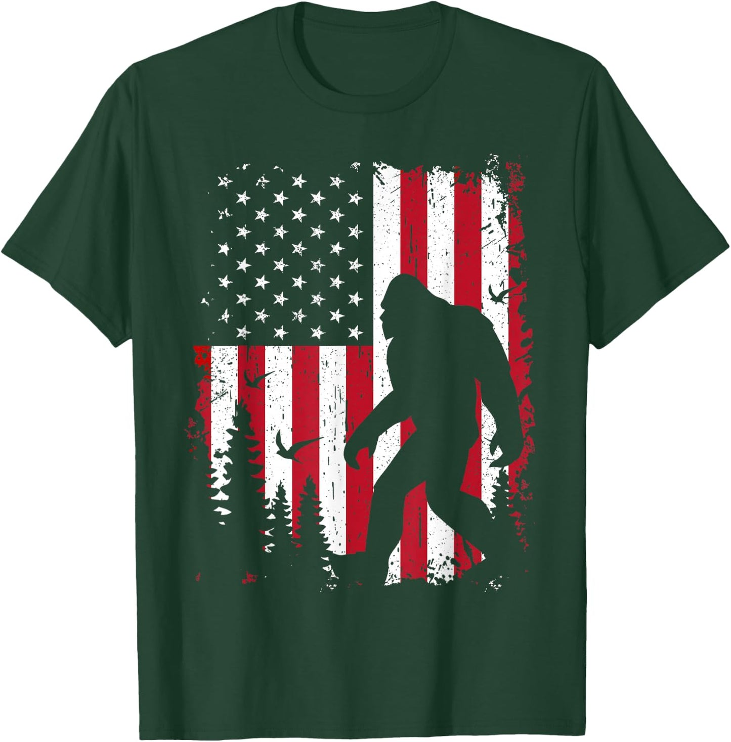 Bigfoot 4th of July American USA Flag Patriotic T-Shirt - T-Shirt | Forest
