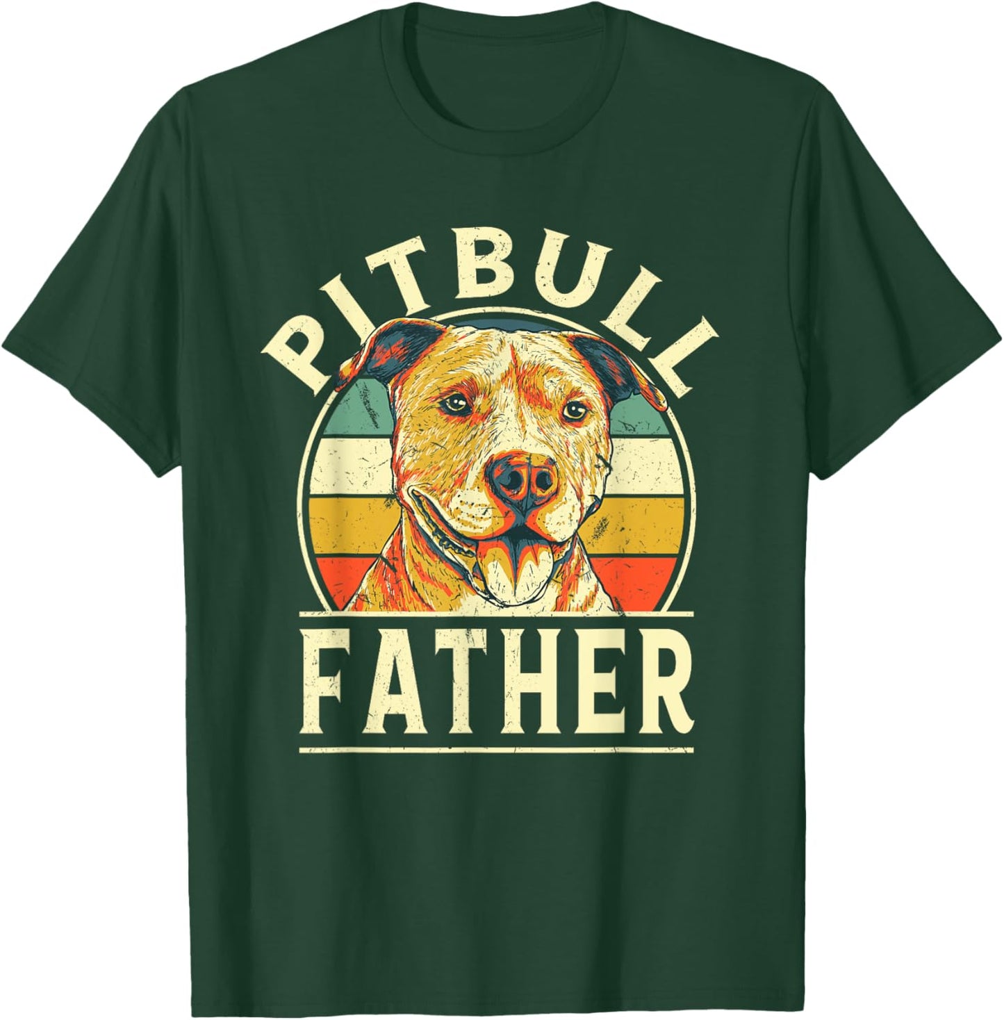 Pitbull Father Retro Dad Vintage Daddy Dog Breed Dog Theme T-Shirt - T-Shirt | Forest