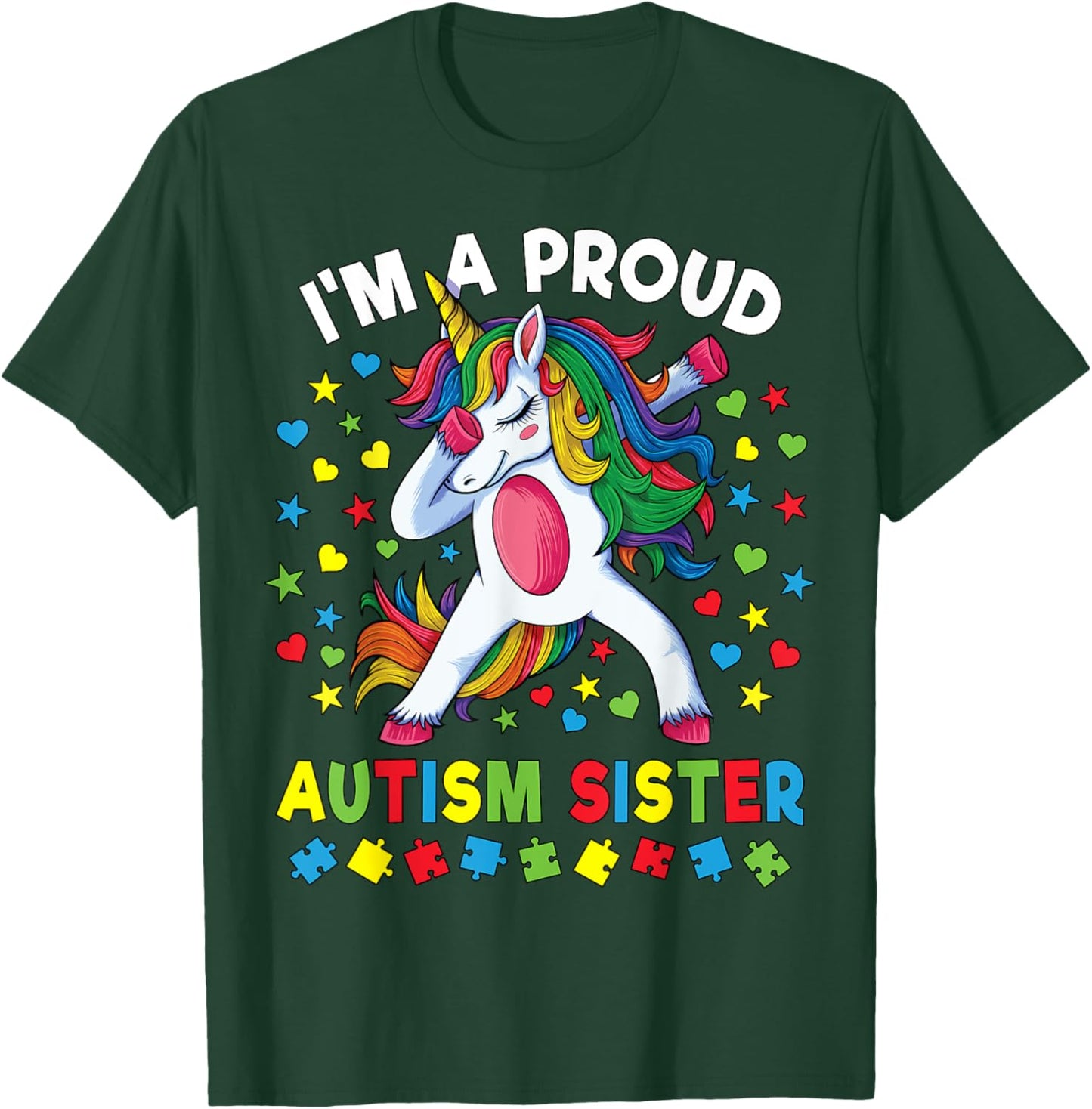 Autism Awareness Dabbing Unicorn Girl Proud Autism Sister T-Shirt - T-Shirt | Forest