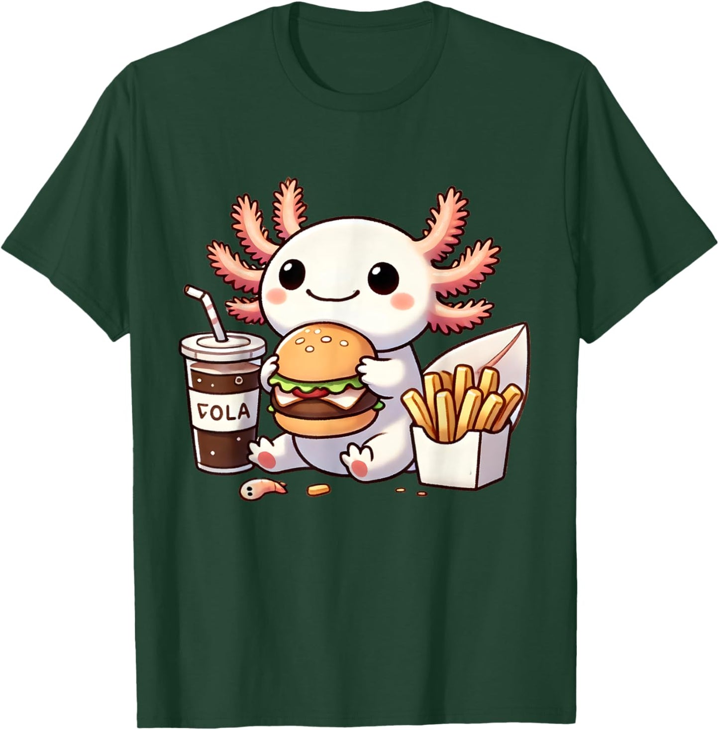 Axolotl with Burger Set, Anime Cute Kawaii Axolotl T-Shirt - T-Shirt | Forest