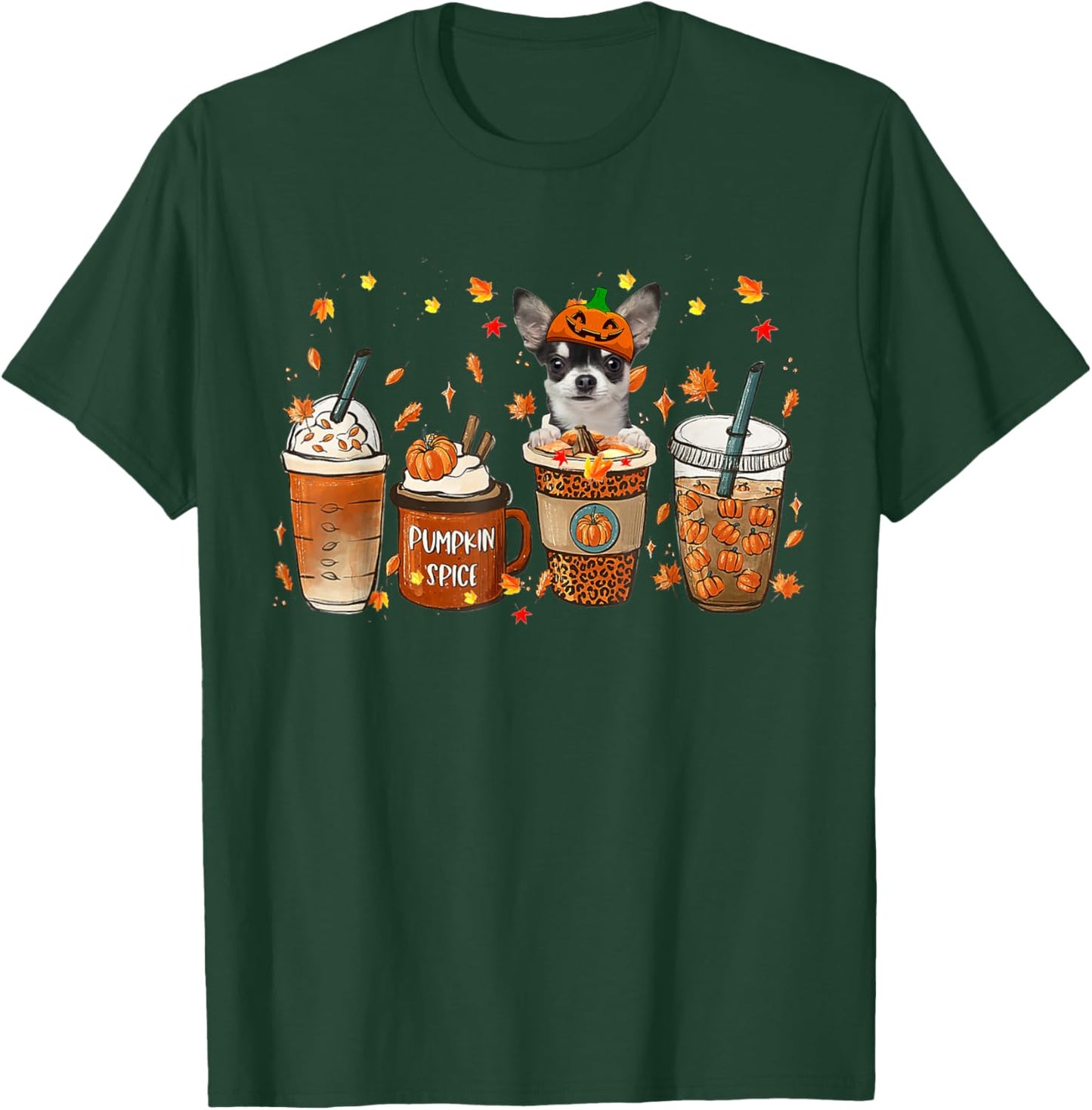 Chihuahua Fall Coffee Pumpkin Spice Latte Iced Autumn T-Shirt - T-Shirt | Forest
