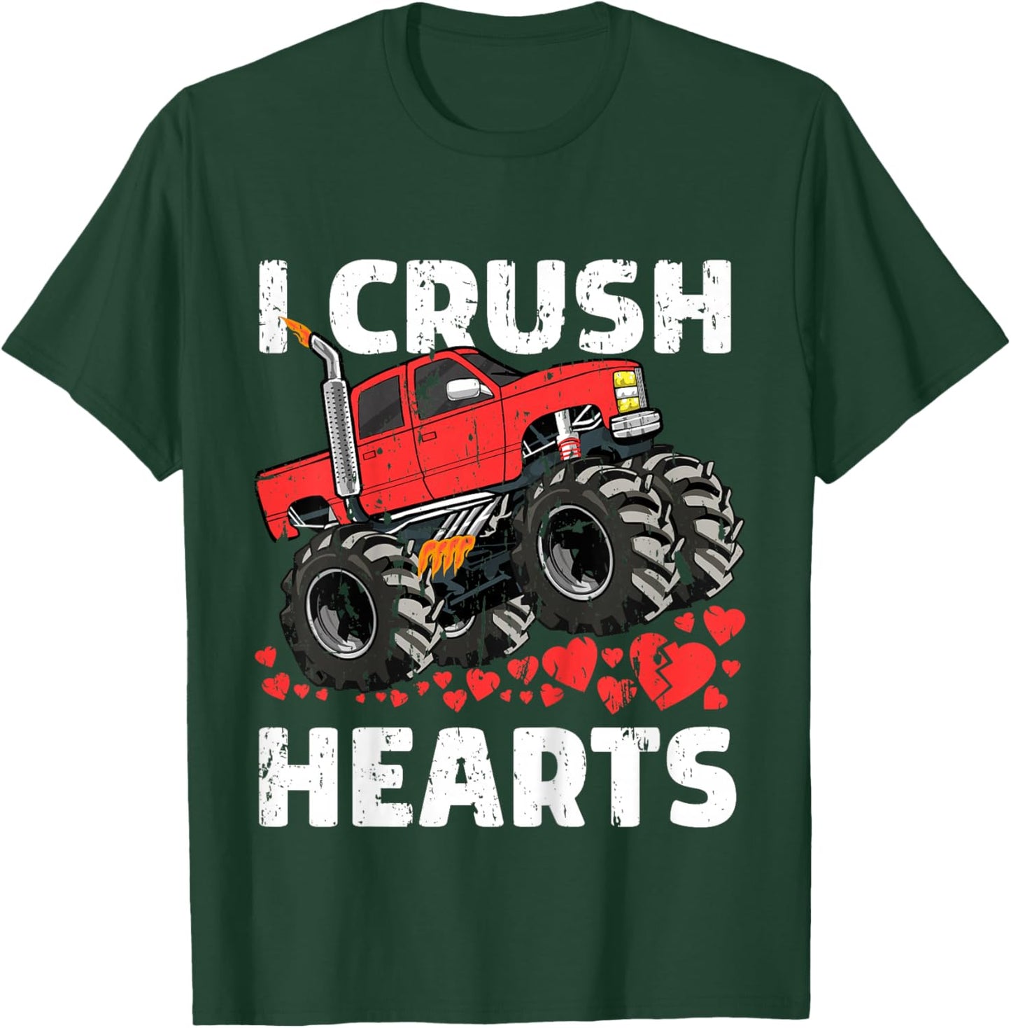 I Crush Hearts Valentines Day Monster Truck Boys Toddler T-Shirt - T-Shirt | Forest