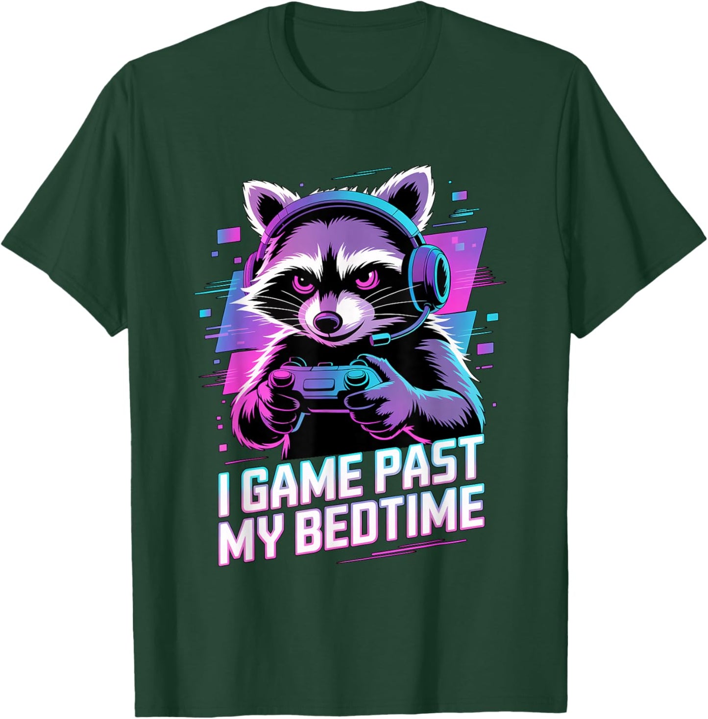 Raccoon Gaming I Game Past My Bedtime T-Shirt - T-Shirt | Forest