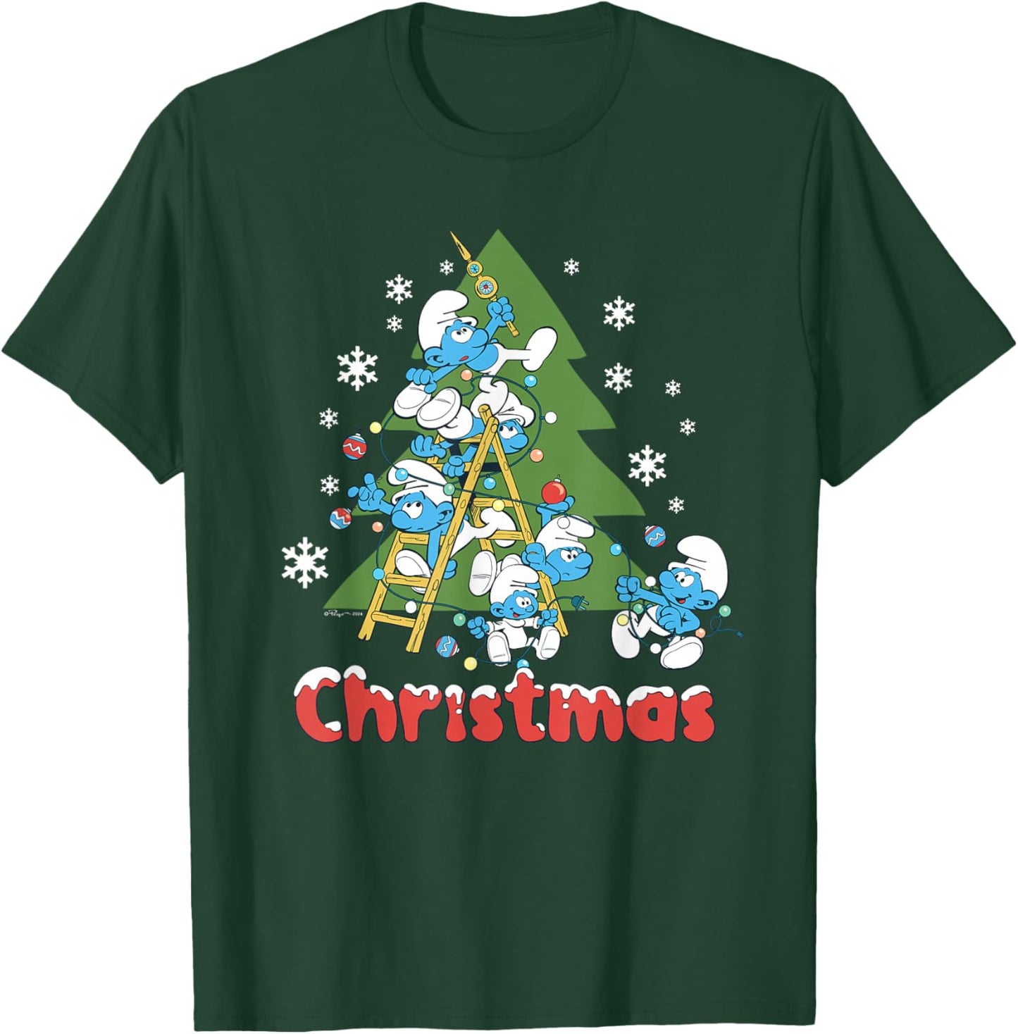 The Smurfs Trim The Christmas Tree T-Shirt - T-Shirt | Forest