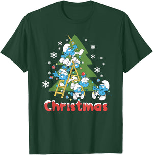 The Smurfs Trim The Christmas Tree T-Shirt - T-Shirt | Forest