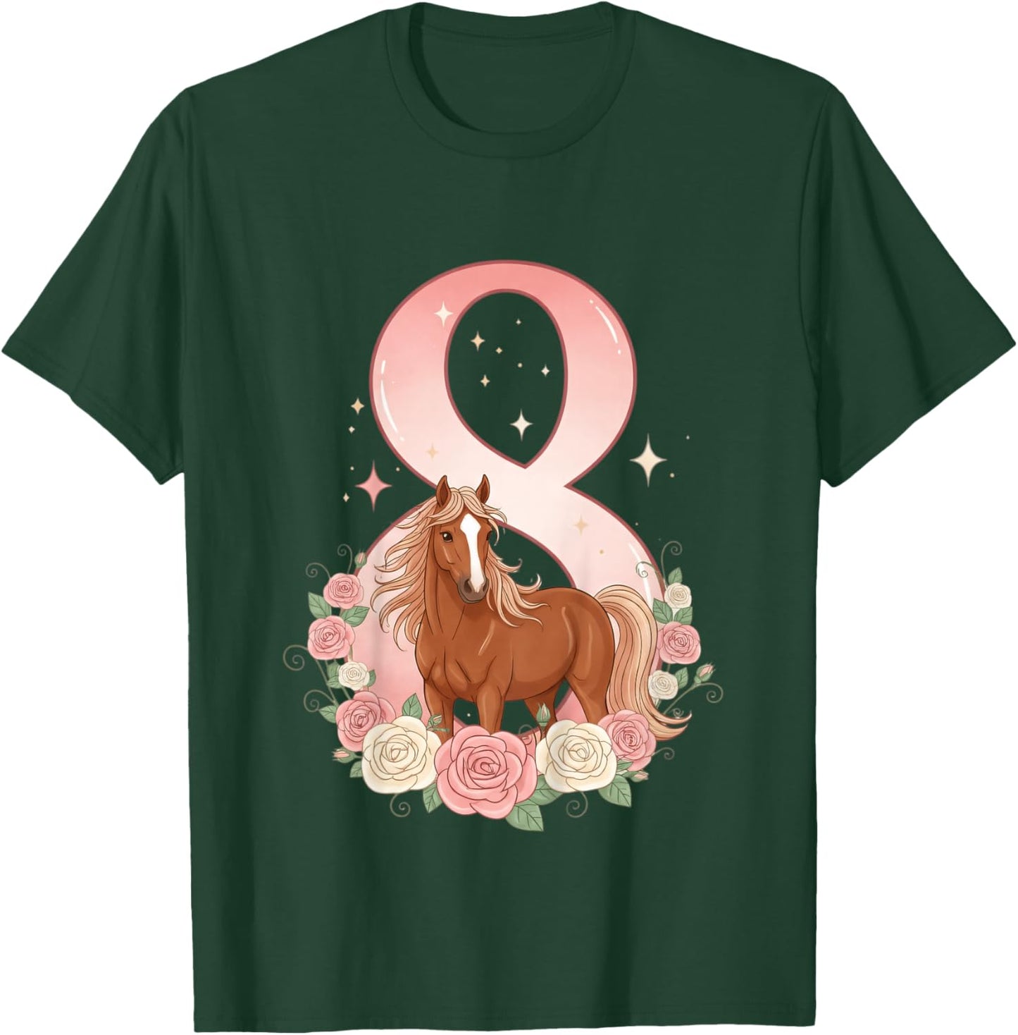 8e Anniversaire, Fille, Cheval, Poney | 8 Ans Anniversaire de Fille T-Shirt - T-Shirt | Forest