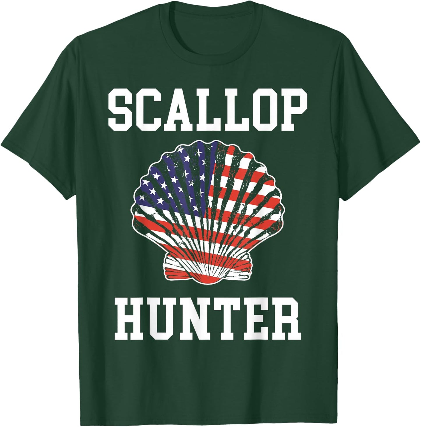 American Flag Scallop Hunter Hunting Scalloping T-Shirt - T-Shirt | Forest