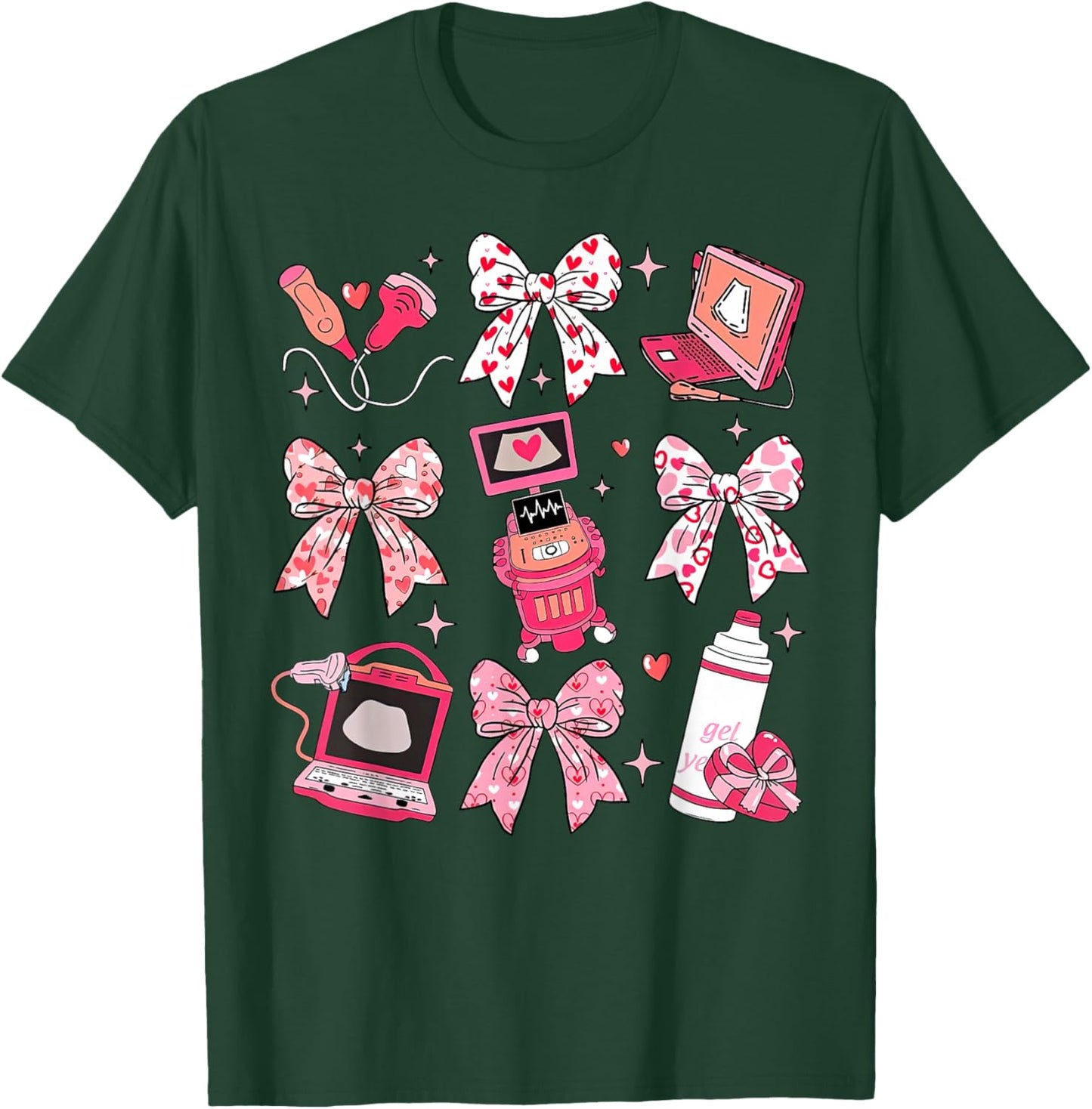 Coquette Bow Sonographer Valentine Ultrasound Tech OB Tech T-Shirt - T-Shirt | Forest