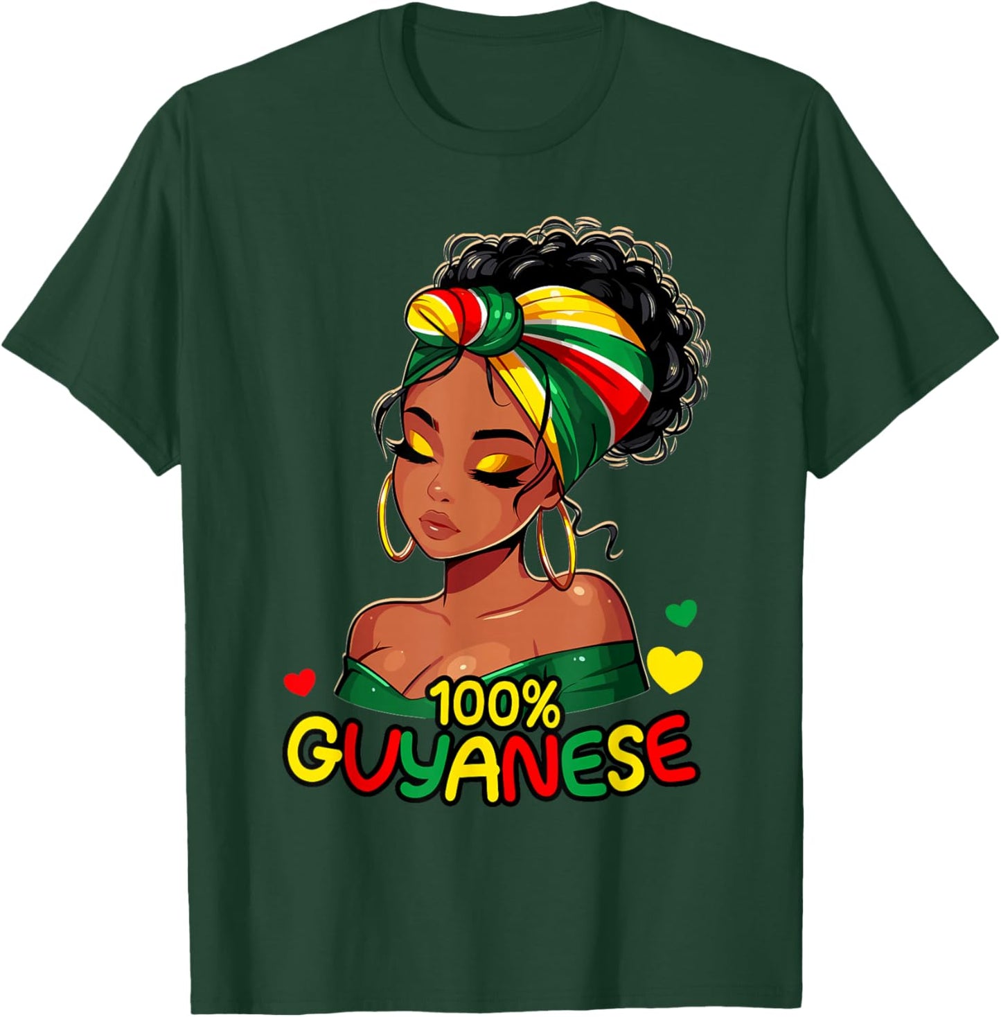 100% Guyanese Messy Bun Girl, Guyana Flag Colors Women's T-Shirt - T-Shirt | Forest