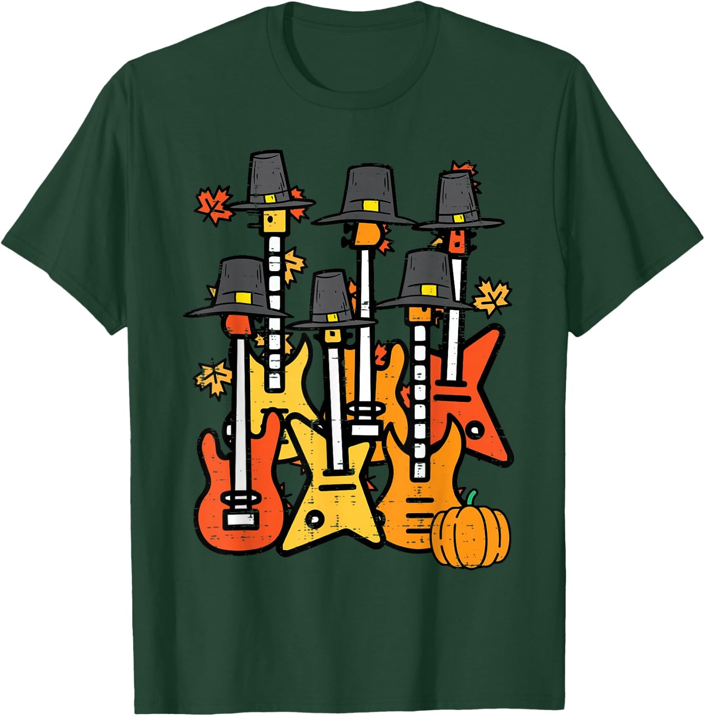 Thanksgiving Guitars Fall Rock Music Riocker Men Boys Kids T-Shirt - T-Shirt | Forest