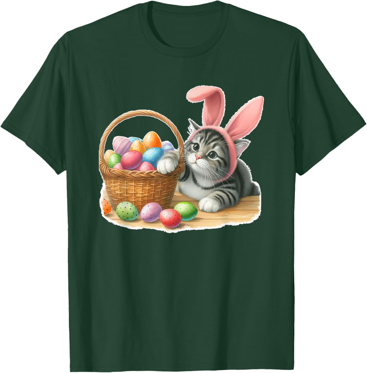 Cute Tabby Striped Gray Grey Kitten Rabbit Ears Easter Eggs T-Shirt - T-Shirt | Forest