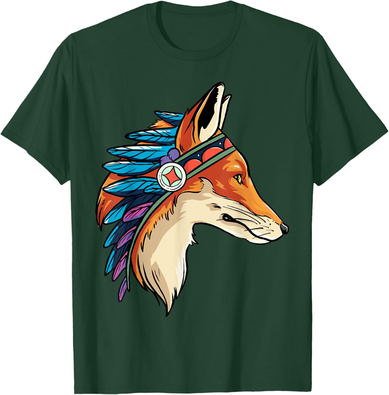 Native American Fox Chief Tribe Warrior Indigenous Headdress T-Shirt - T-Shirt | Forest