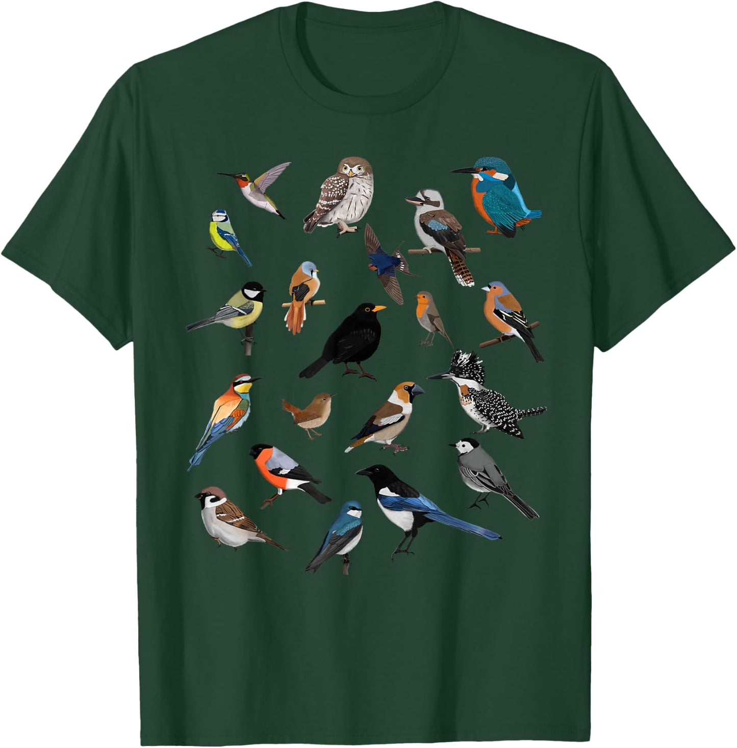Birds Birdlover Birdwatcher Ornithologist Robin Wren Magpie T-Shirt - T-Shirt | Forest
