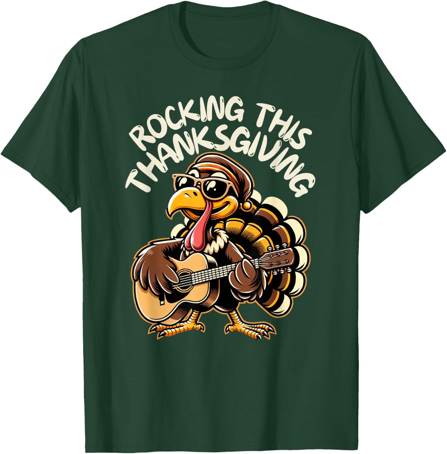 Funny Saying Turkey Playing Guitar Thanksgiving Music Lovers T-Shirt - T-Shirt | Forest