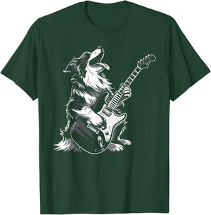 Dog Guitarist Guitar - Australian Shepherd Dad Mom T-Shirt - T-Shirt | Forest