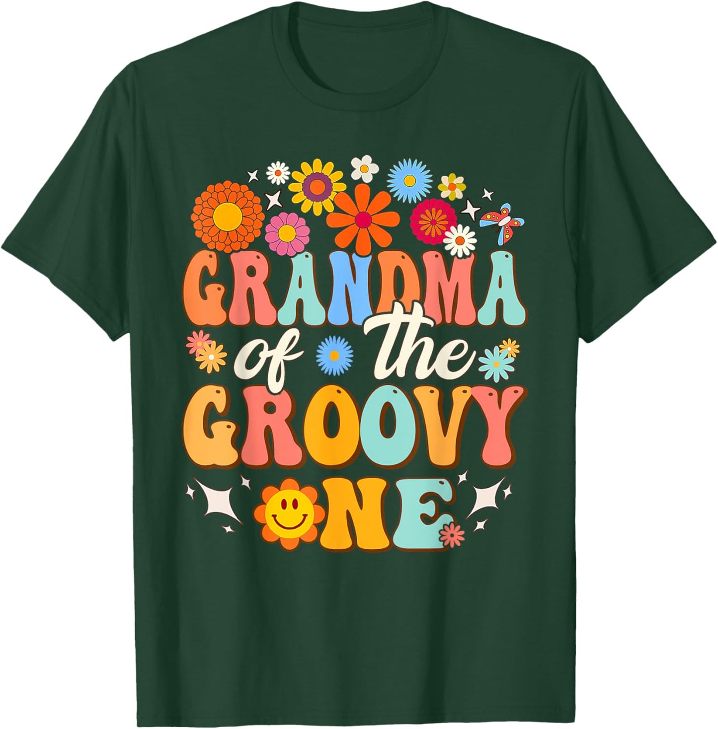 Retro Grandma of Groovy One Matching Family 1st Birthday T-Shirt - T-Shirt | Forest