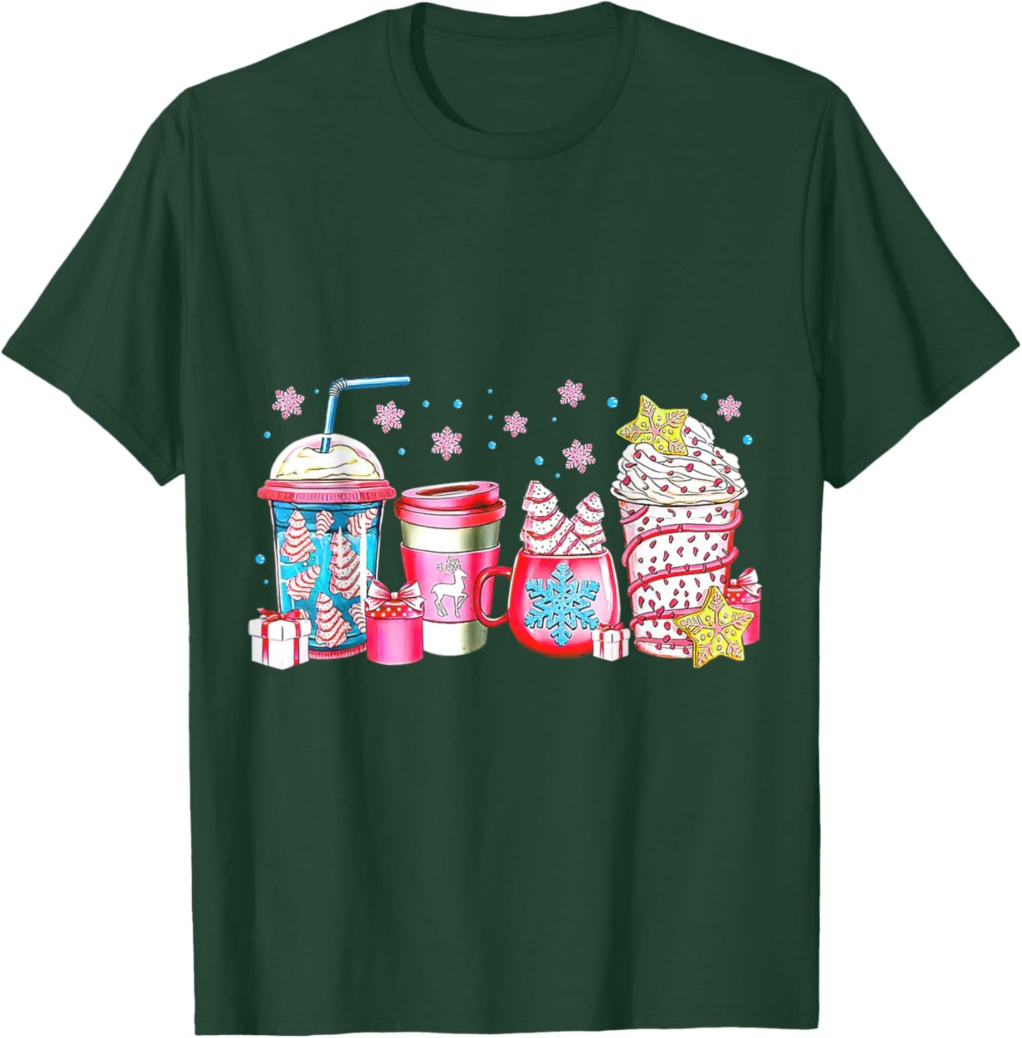Cute Pink Coffee Cups Latte Christmas Design Women Girls T-Shirt - T-Shirt | Forest